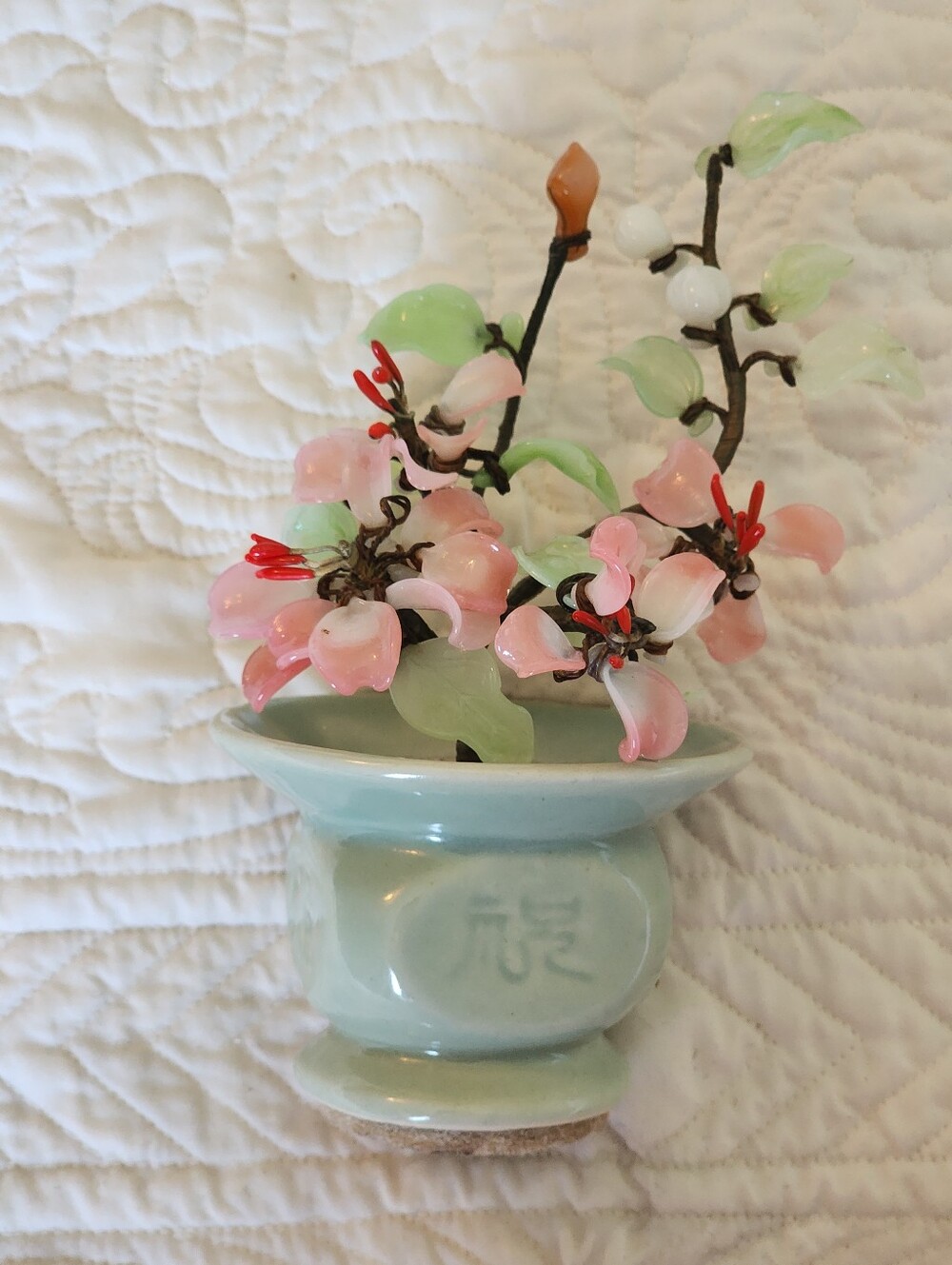 Elegant Jade Bonsai Tree with Pink and Green Accents
